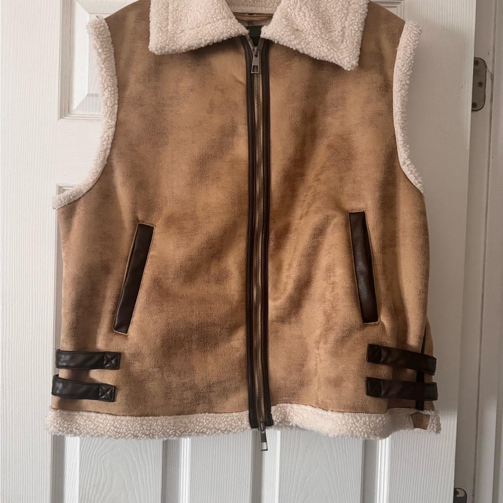 Tan and Cream Sherpa Vest